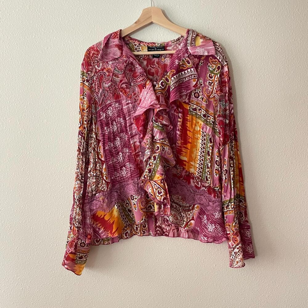 PLUS SIZE y2k vintage 2000s patchwork pleated ruffle plisse blouse boho fairy